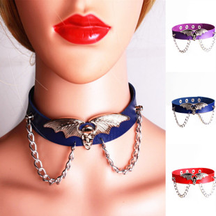 European and American Punk Trendy Cool Exaggerated Bat Wings Vampire Chain Collar Personality Alternative PU Leather Neck Chain Neck Chain