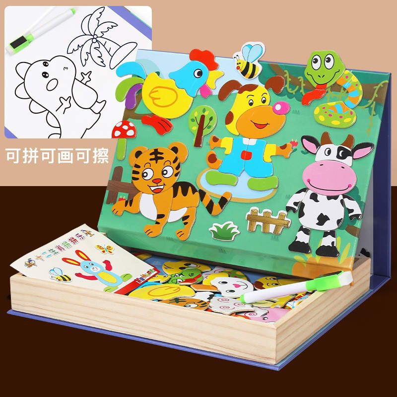 Educación infantil puzzles magnéticos pegatinas de dibujos animados princesa cambio de personaje cambio de ropa puzzle magnético tablero de dibujo juguete