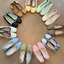 葡萄家~牛皮版平底蝴蝶结方头单鞋春季新款彩色低跟浅口单鞋女