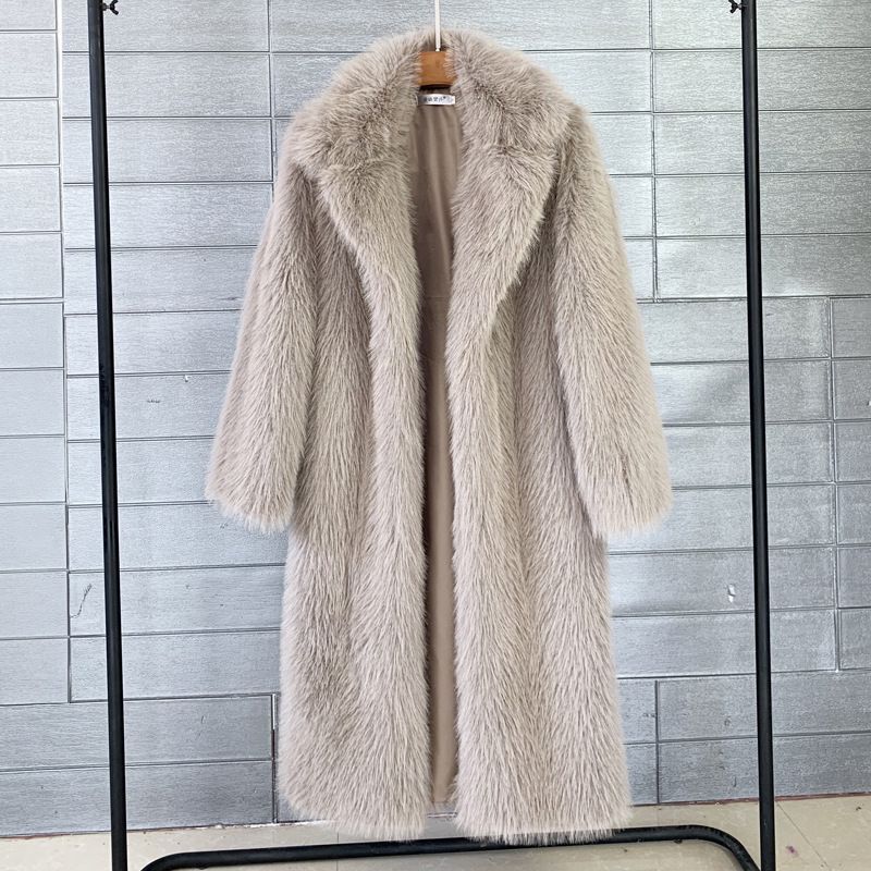 Foreign Trade Cross-Border Faux Fox Fur Coat, Long Over-The-Knee Artificial Fur Suit Collar Coat, Winter Women's Clothing