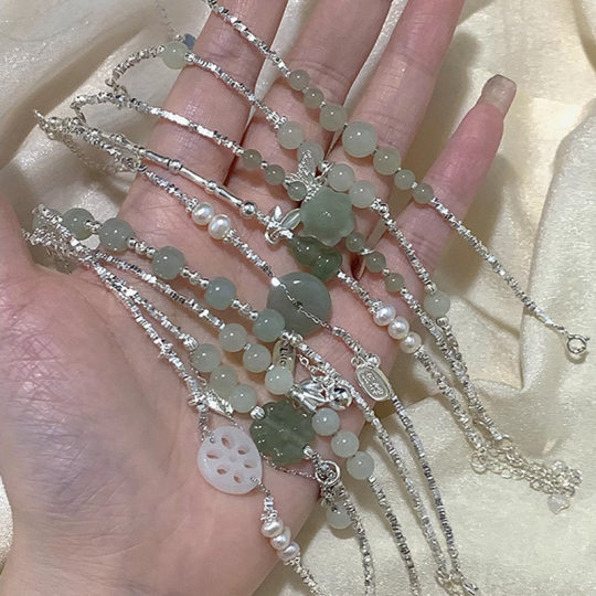 New Chinese style Jade Hetian jade broken silver safety buckle lucky bracelet Women's Light luxury niche design bracelet new product