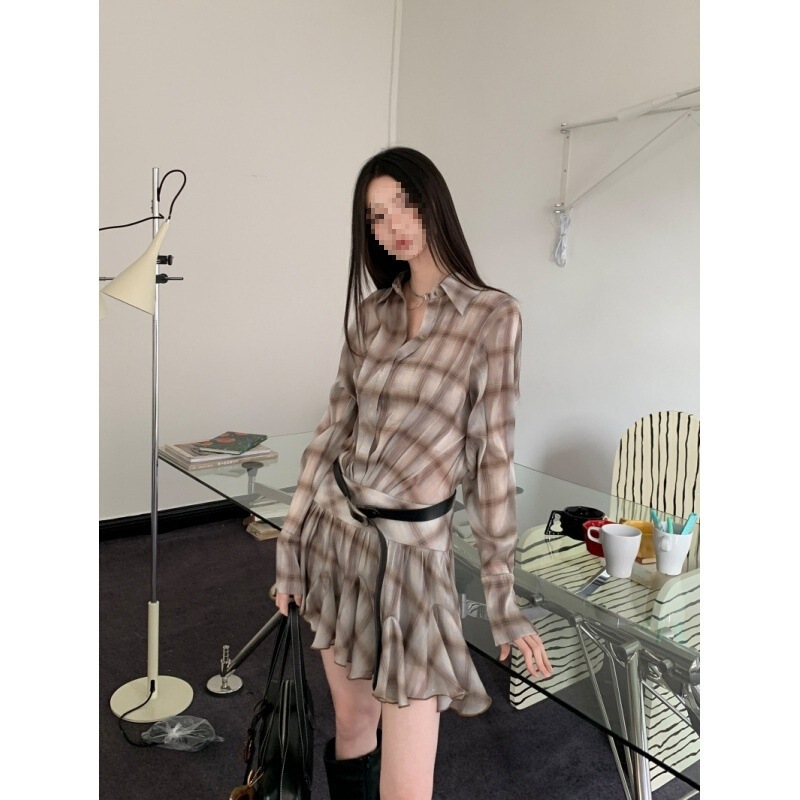 Cross-Border Luxury Fashion New Style Plaid Lapel Loose Short Dress Niche Shirt Dress Snow Cross-Border Luxury Fashion New Style Plaid Lapel Loose Short Dress Niche Shirt Dress Snow