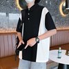 black and white Mosaic Lapel Short sleeved polo Men's shirts ins Chaopai Easy literature half sleeve T-shirt summer