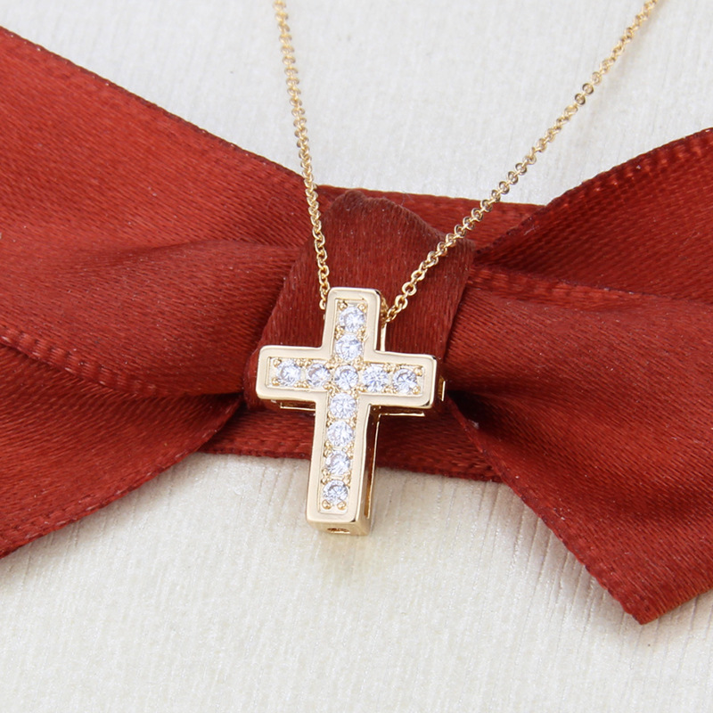 simple cross zirconium copper necklace