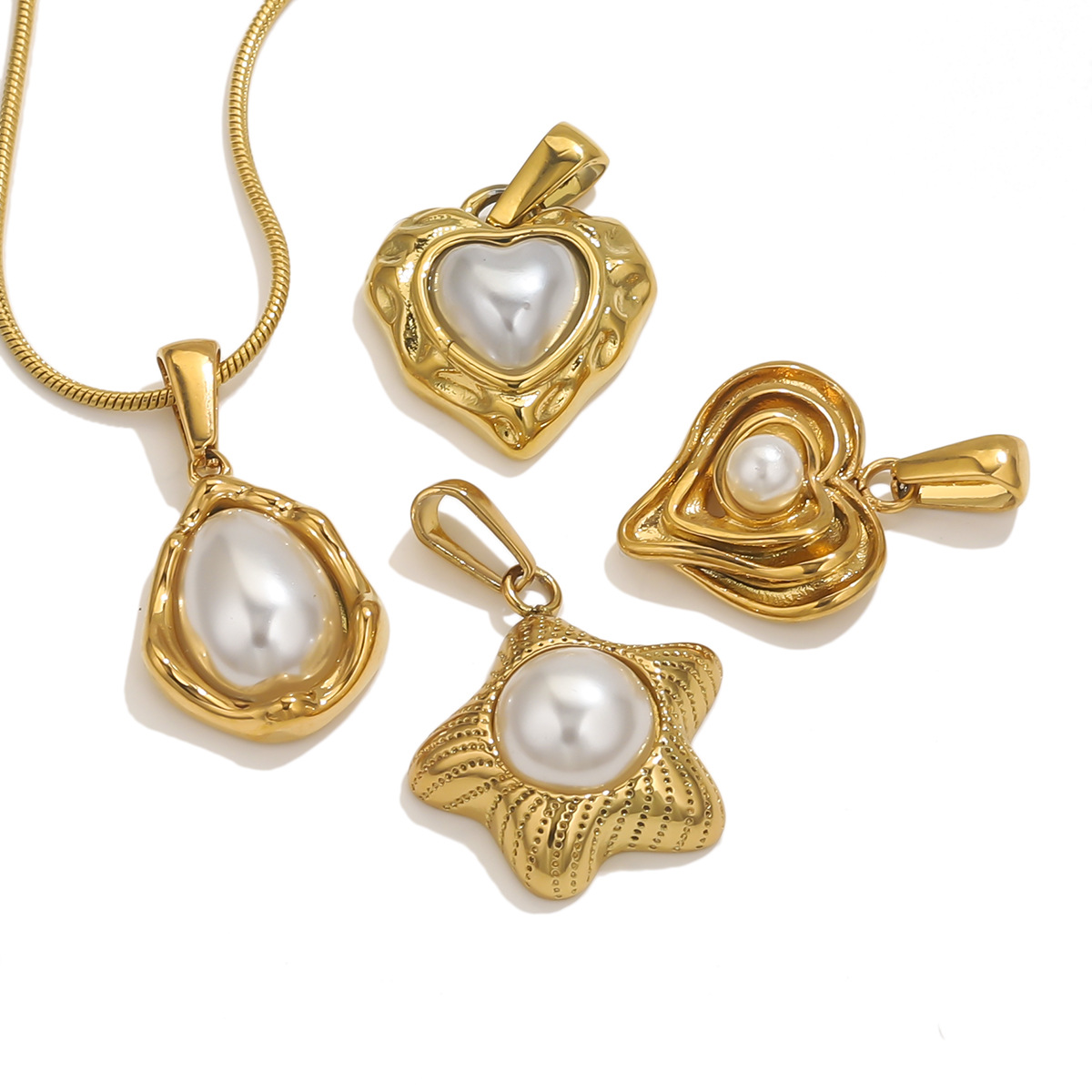 Europa y los Estados Unidos acero inoxidable pentagonal en forma de corazón colgante de perlas DIY accesorios accesorios al por mayor