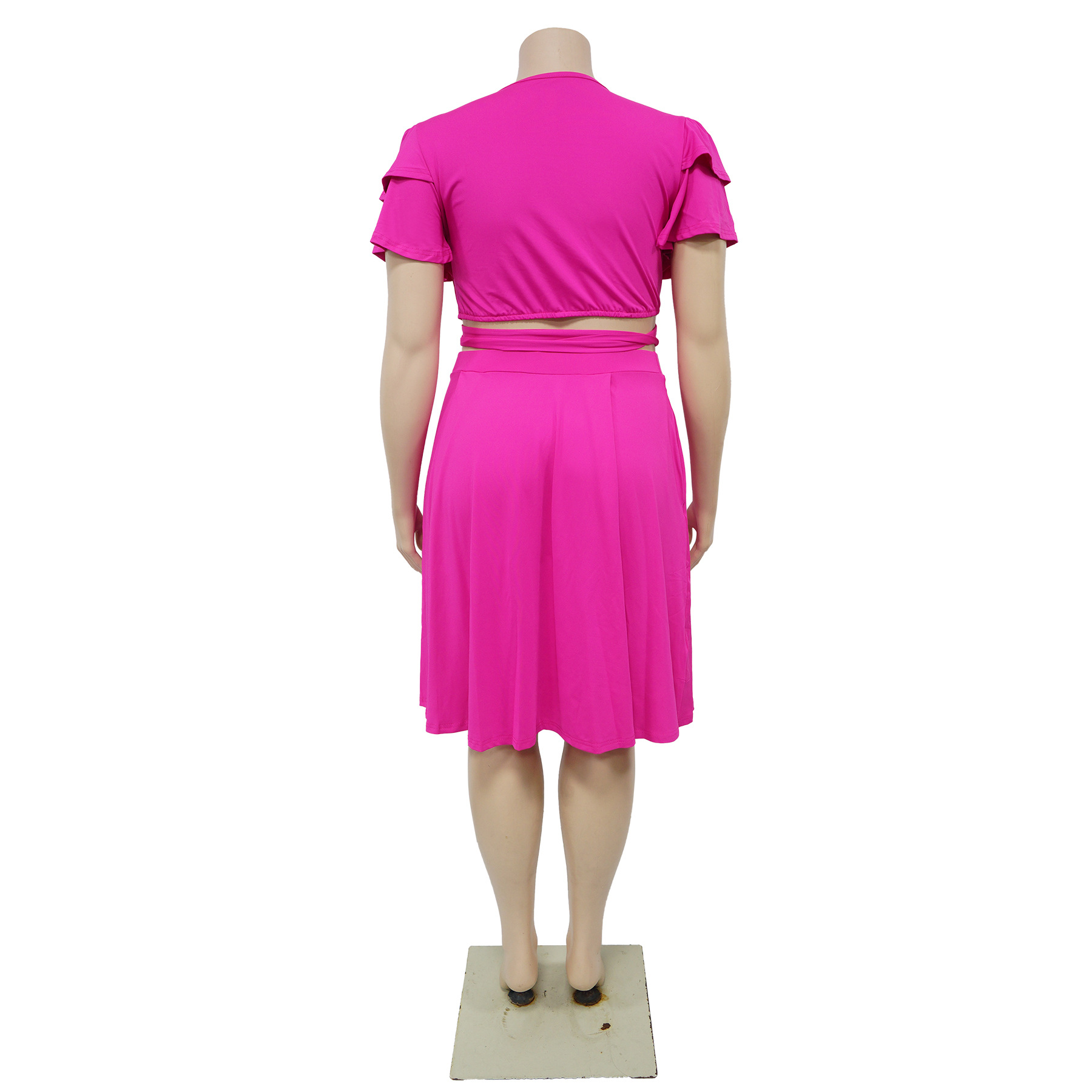 385g Weight Short Sleeve Sleeve Length Spandex Fabric Type Skirt Co-ord Set Sets Type 2 Pieces Set Quantity Daily Occasion V Neck Neckline Regular Fit Fit Type Solid Color Pattern Summer Season Pleated Design Casual Style Daily Casual Solid Color Spandex Pleated Skirt Co-ord Set Plus Size Two-piece Sets 4