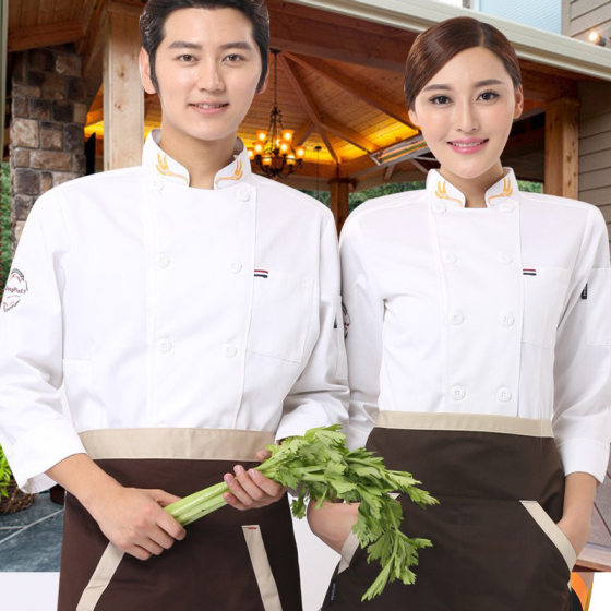 Chef Work Clothes Long Sleeve Men's Autumn and Winter Clothes Hotel Restaurant Catering Chef Clothes Short Sleeve Women's Rear Kitchen Tooling Top
