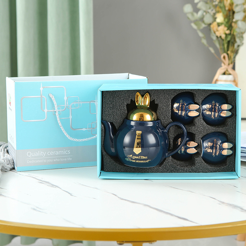 Juego de agua de cerámica de lujo ligero taza de agua doméstica hervidor de agua combinación resistente a altas temperaturas de gran capacidad Taza set FESTIVAL DE medio otoño traje de regalo