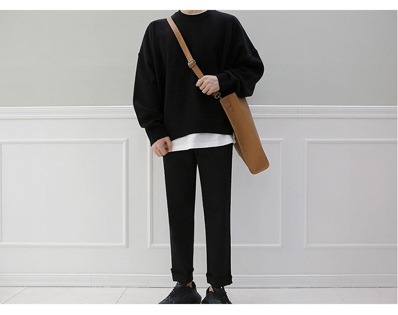 Korean version of fashionable PU leather shoulder bag, simple commuter men's and women's tote bag, square vertical crossbody large-capacity handbag_voghion.com