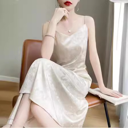 2025 New Jacquard Acetate Suspender Dress Women's Summer Long Inner V-Neck New Chinoiserie Satin Skirt 2025 New Jacquard Acetate Suspender Dress Women's Summer Long Inner V-Neck New Chinoiserie Satin Skirt