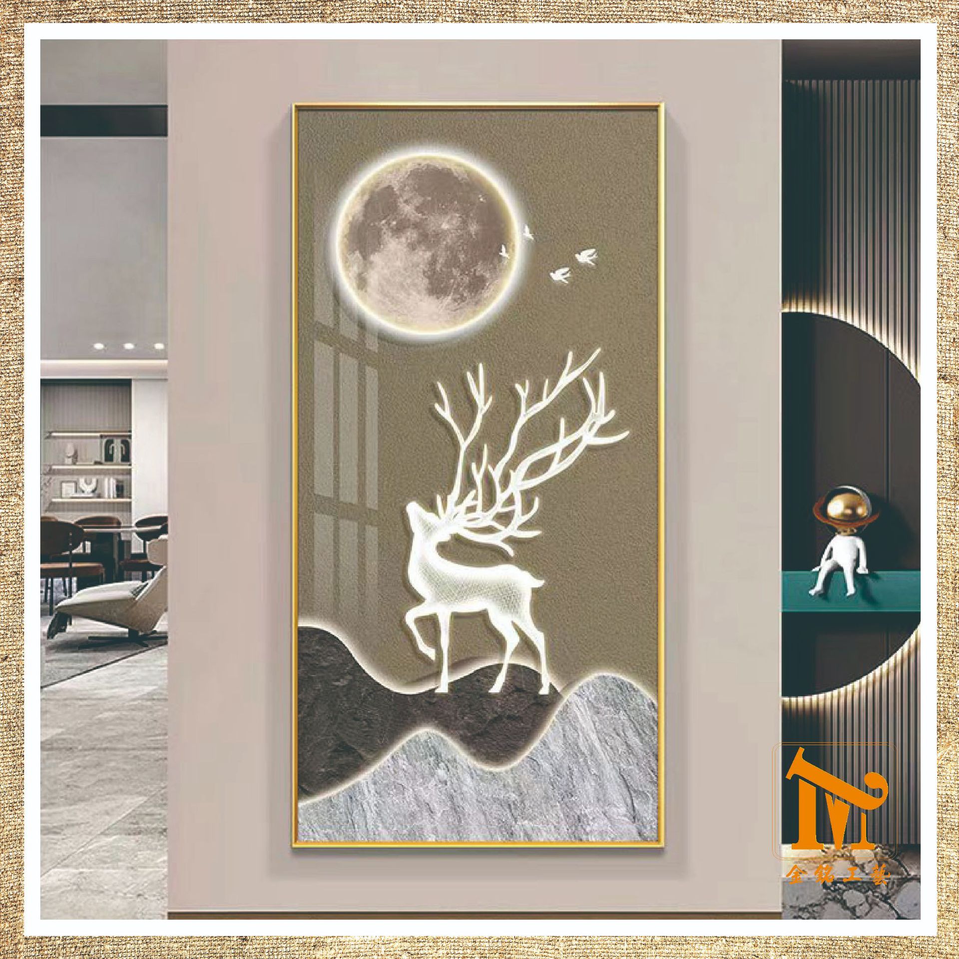 Lujo ligero en la puerta colgante pintura de atrajo Cai Lu pasillo pintura decorativa pasillo escalera mural decoración pintura de luz de diamante cristal