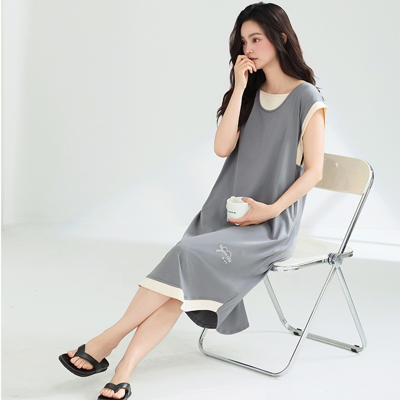 Camisón mujer algodón puro verano sin mangas estilo delgado marco de tracción fresco pijama de algodón fresco chaleco falda suelta de gran tamaño se puede usar afuera