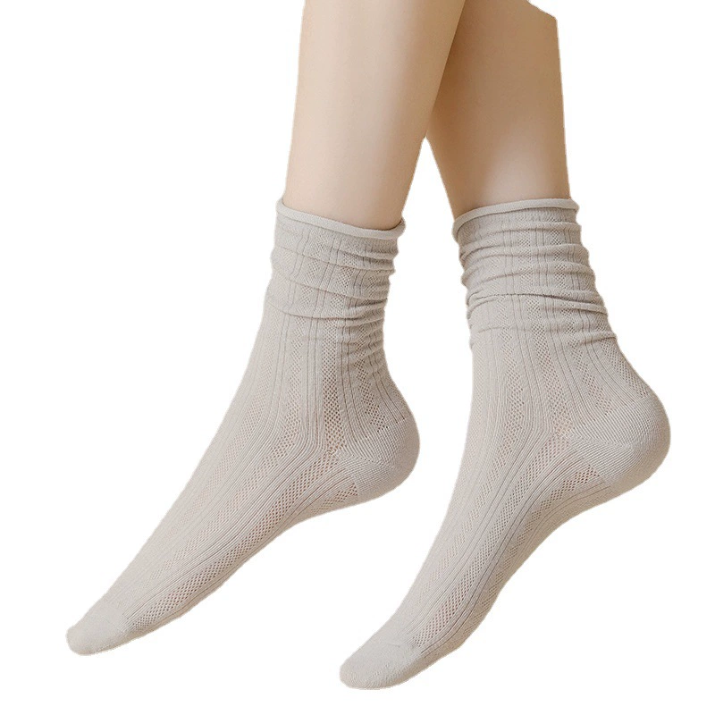 Summer thin breathable black cotton knee socks, mid-length