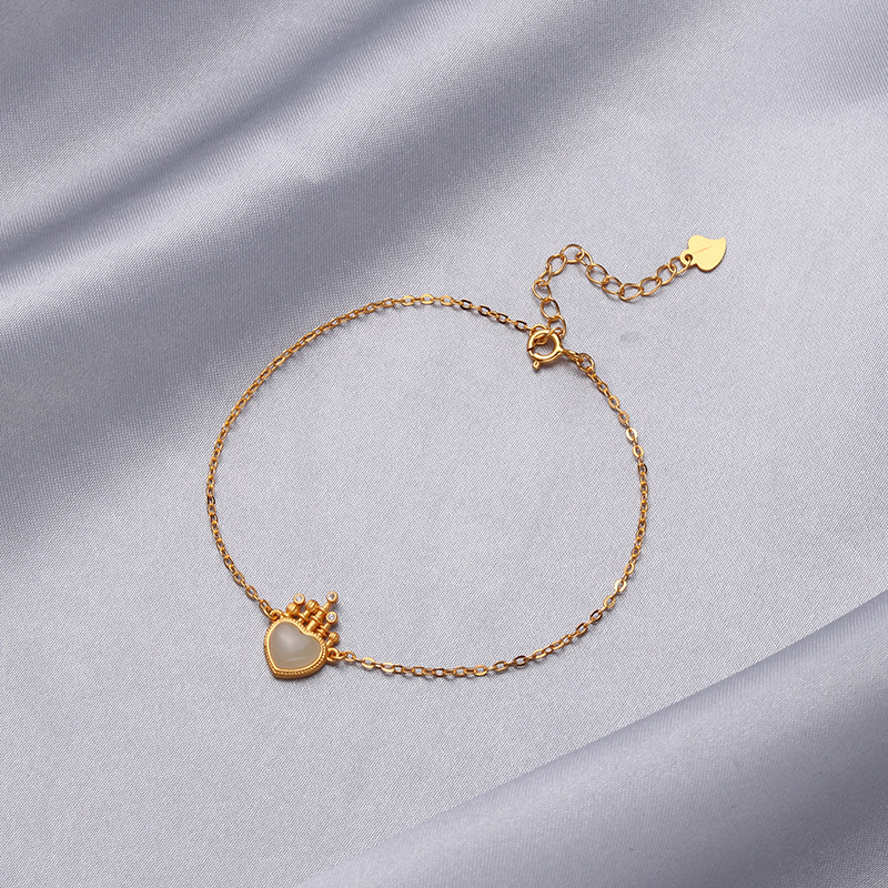 Nueva moda corona joyería de plata estilo coreano s925 plata esterlina en forma de corazón pulsera de moda pulsera de temperamento de las mujeres al por mayor