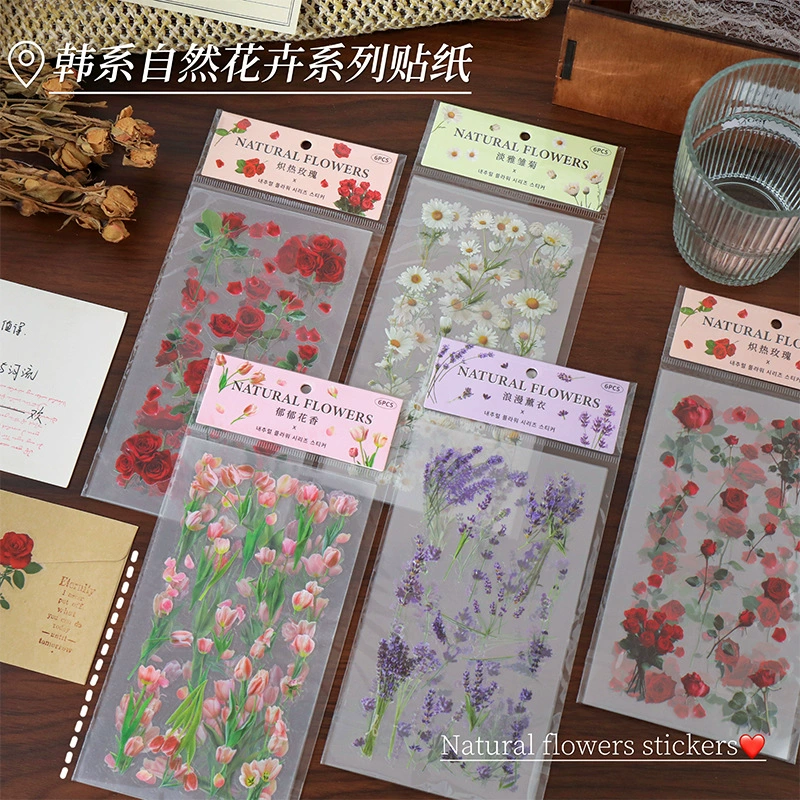 Трансграничная цветочная наклейка тюльпан ручная наклейка ПЭТ ретро растительная наклейка для ландшафта и нижнего декоративного материала наклейки