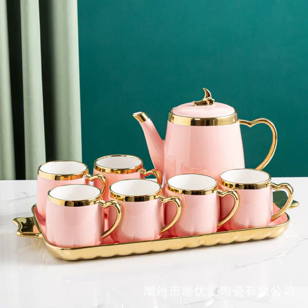 Ceramic Light Luxury Drinking Cup Household Set Living Room Tea Set Teapot Tea Cup Water Cup Nordic Style with Tray