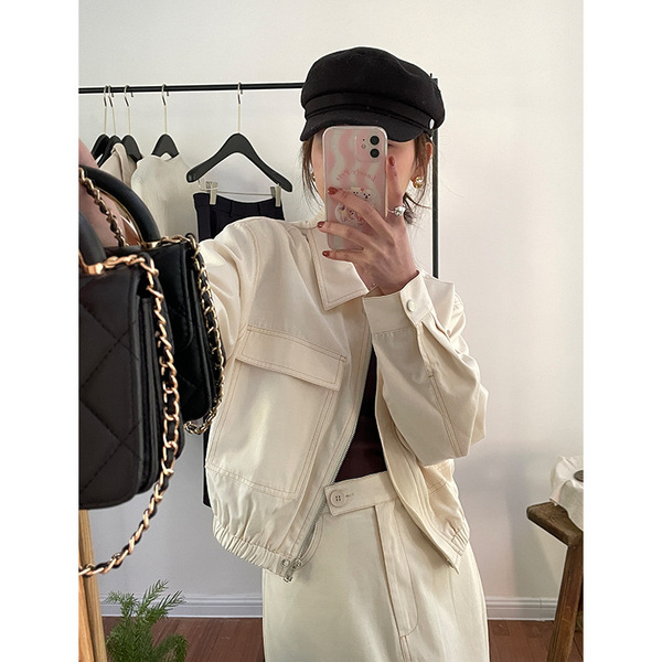 2025 Autumn New Style Lapel Long-Sleeved Denim Jacket Washed Shirt Korean Style Design Baseball Uniform for Women 13 Lines