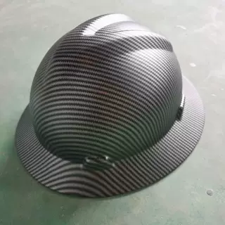 大帽檐水转印美标安全帽哑黑头盔现货库存碳纤维大沿帽黑色帽壳PE