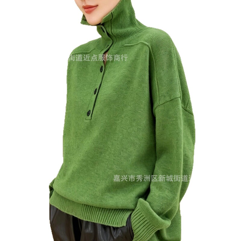 2026 Cross-Border Amazon Women's Soft and Cozy Half-Turtleneck Zipper New Thick Mid-Length Loose Pullover Sweater