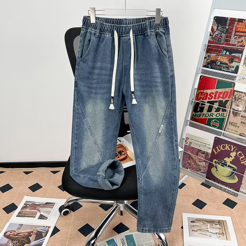 American Style Vintage Washed Loose Jeans Boys Spring and Autumn Tapered Loose Harem Pants Ins Casual Long Pants