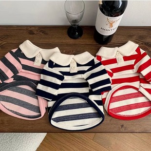 Dog Spring and Summer Casual Stripesd Round Neck T-Shirt Nautica Style Cat Feet Small and Medium-Sized Dog Pet Teddy Clothes