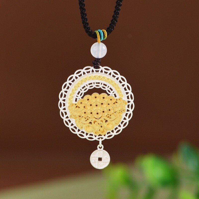 999 Pure Silver Gold-Painted Pendant, New Chinese Style, Gold-Plated Money Tree, Women's Plain Silver Style Necklace 999 Pure Silver Gold-Painted Pendant, New Chinese Style, Gold-Plated Money Tree, Women's Plain Silver Style Necklace