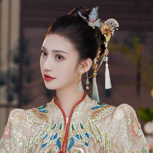 Women girls Chinese hanfu headdress butterfly Xiuhe headdress vintage bride hair ornament Hanfu hair accessories