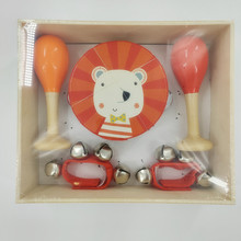 工厂定制儿童木制沙球花铃鼓手摇铃响板三角铁竖笛沙蛋套装