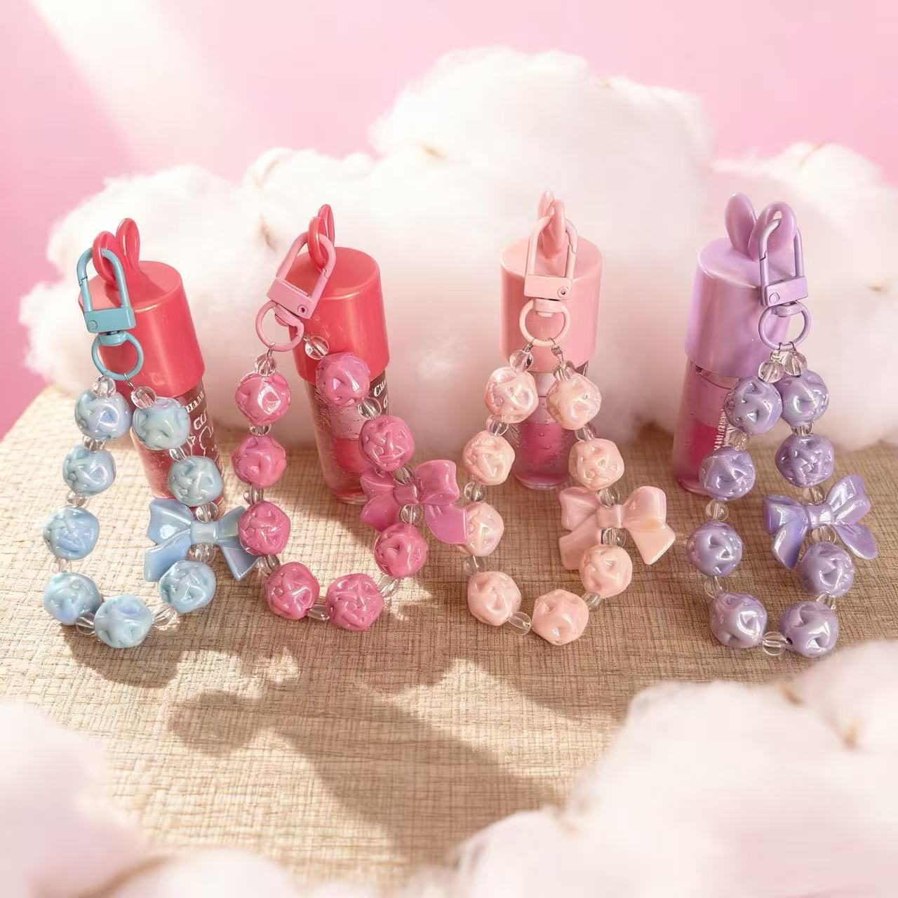Creative Small Fresh Candy Color Plated Beaded Mobile Phone Chain Keychain Bow Heart Keychain Bag Pendant