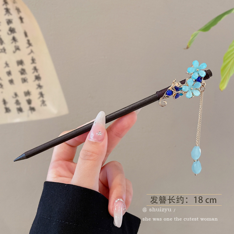 Pinzas de cabello de madera de madera negra chinesa Cheongsam nuevo estilo chino pinzas de cabello de mujer detrás del cerebro pinzas antiguo estilo moderno simple tocado