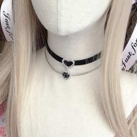 日系爱心水钻链条choker项链