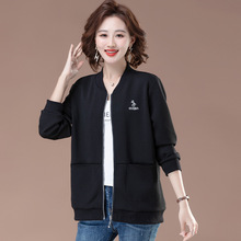 中年妈妈拉链大码加绒加厚棒球服女2025新款秋冬卫衣时尚洋气外套