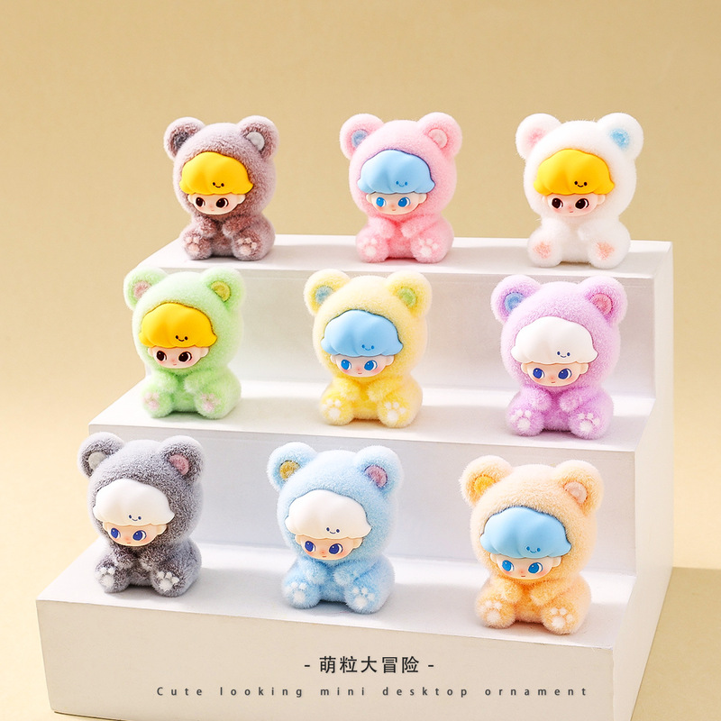 Flocked Bear Didi Series Cute Doll Creative Trendy DIY Decoration Car Desktop Mini Ornament