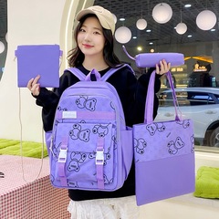 2024新款韓版學院風雙肩包初中高中小學生書包撞色小清新學生套包