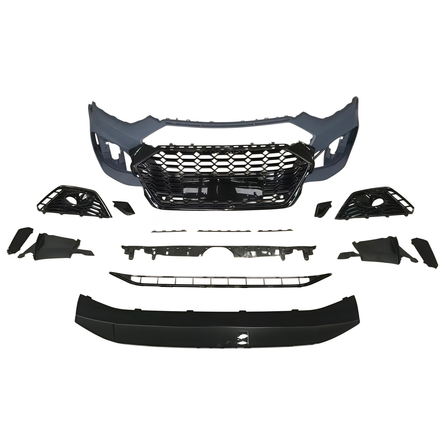 Suitable for Audi A5 2021-2024 models, RS5 rear bumper assembly, rear surround, tail lip, tail throat, and rear lower skirt, in a black finish