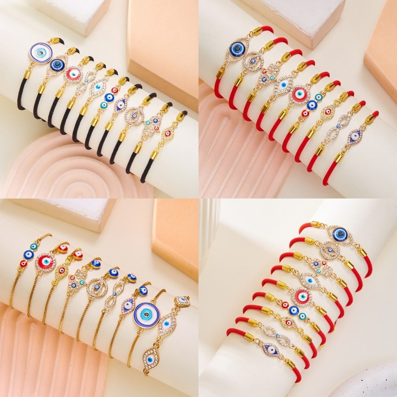 Cross-border New Diamond-encrusted Evil Eye Alloy Oil Drop Bracelet European and American-style Turkish Pull Adjustable Bracelet