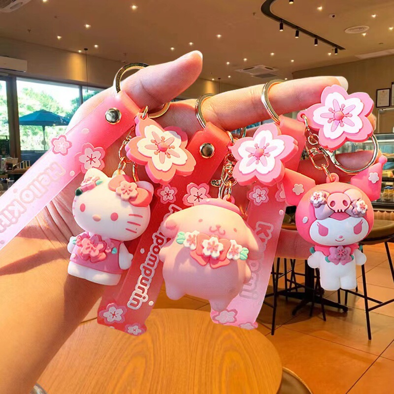 Sakura Sanrio Keychain Pendant Car Key Chain Bag Decoration Small Gift Wholesale Bowknot Silicone