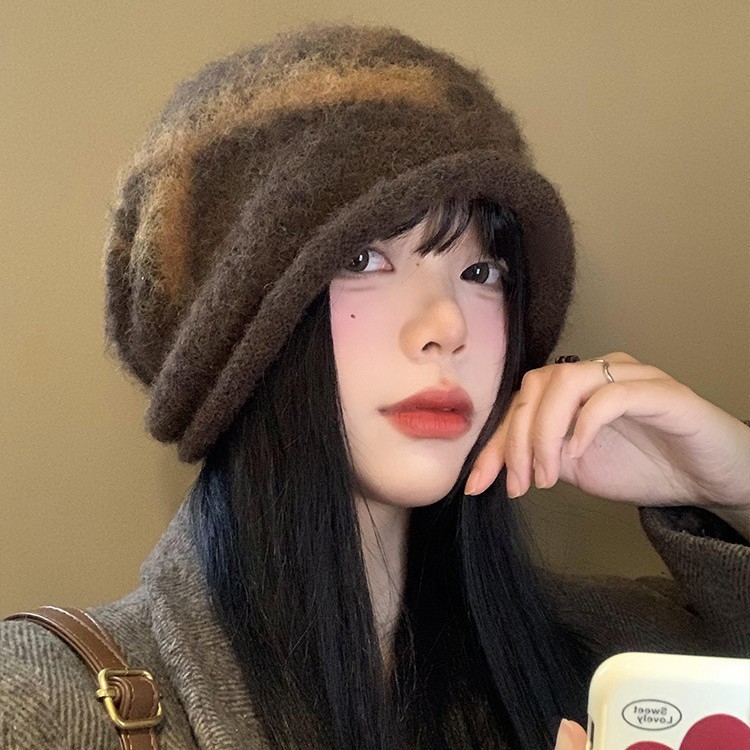 韩系甜酷时尚百搭帽子女加厚蝴蝶结堆堆帽秋冬休闲防风保暖毛线帽|undefined