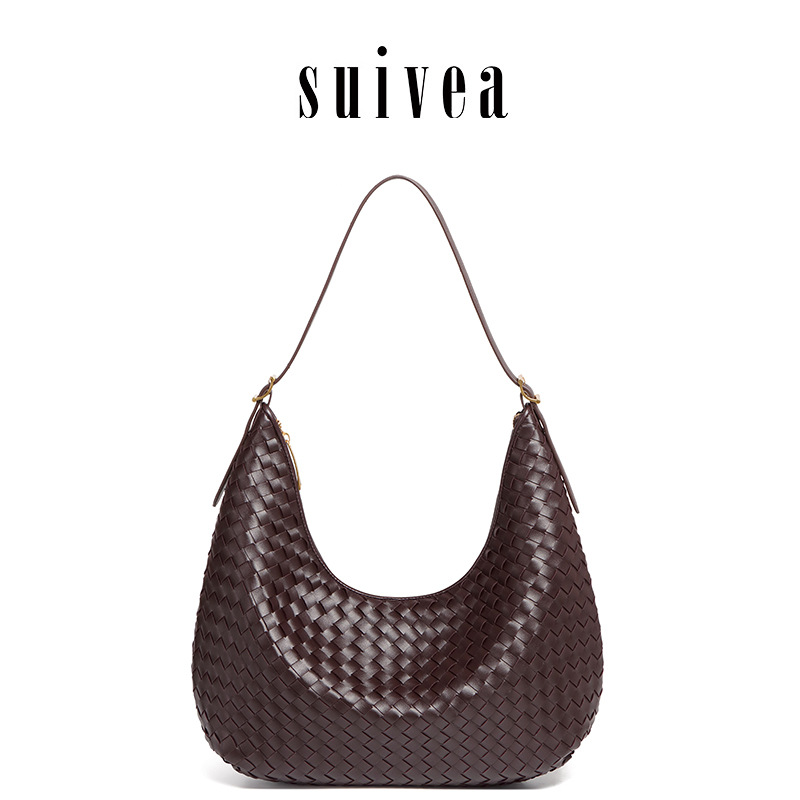 New European and American fashion commuter woven bag with large capacity design, urban minimalist shoulder dumpling bag, underarm crescent bag