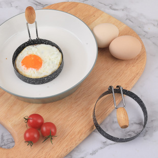 Stainless steel egg steamer mold spot pattern round egg steamer mini egg frying machine poached egg wooden handle omelette ring wholesale