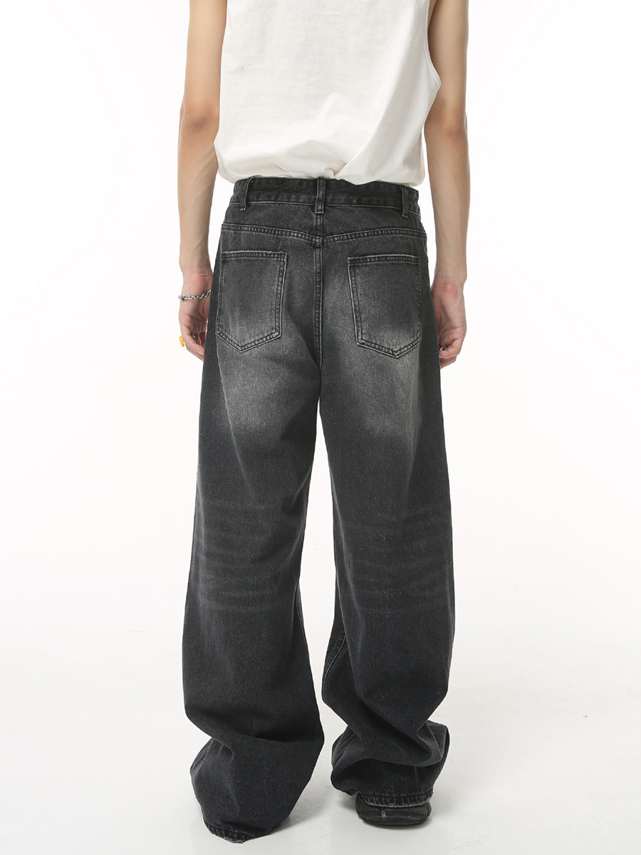 Ropa para hombre MTLCLOTHES | Pantalones vaqueros estilo coreano, rectos, desteñidos, vintage, de pierna ancha, largos hasta el suelo, estilo holgado, a la moda.