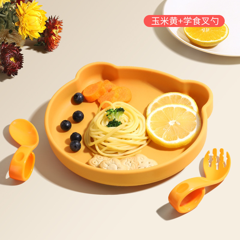 옥수수 노랑 곰 판 학습 포크 스푼