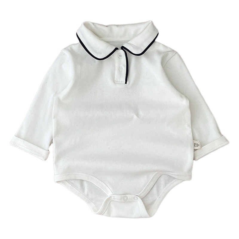 INS Corea del Sur primavera y otoño bebé blanco puro solapa mameluco de manga larga bebé triángulo bolsa pedo mameluco de una sola pieza base de todos los partidos