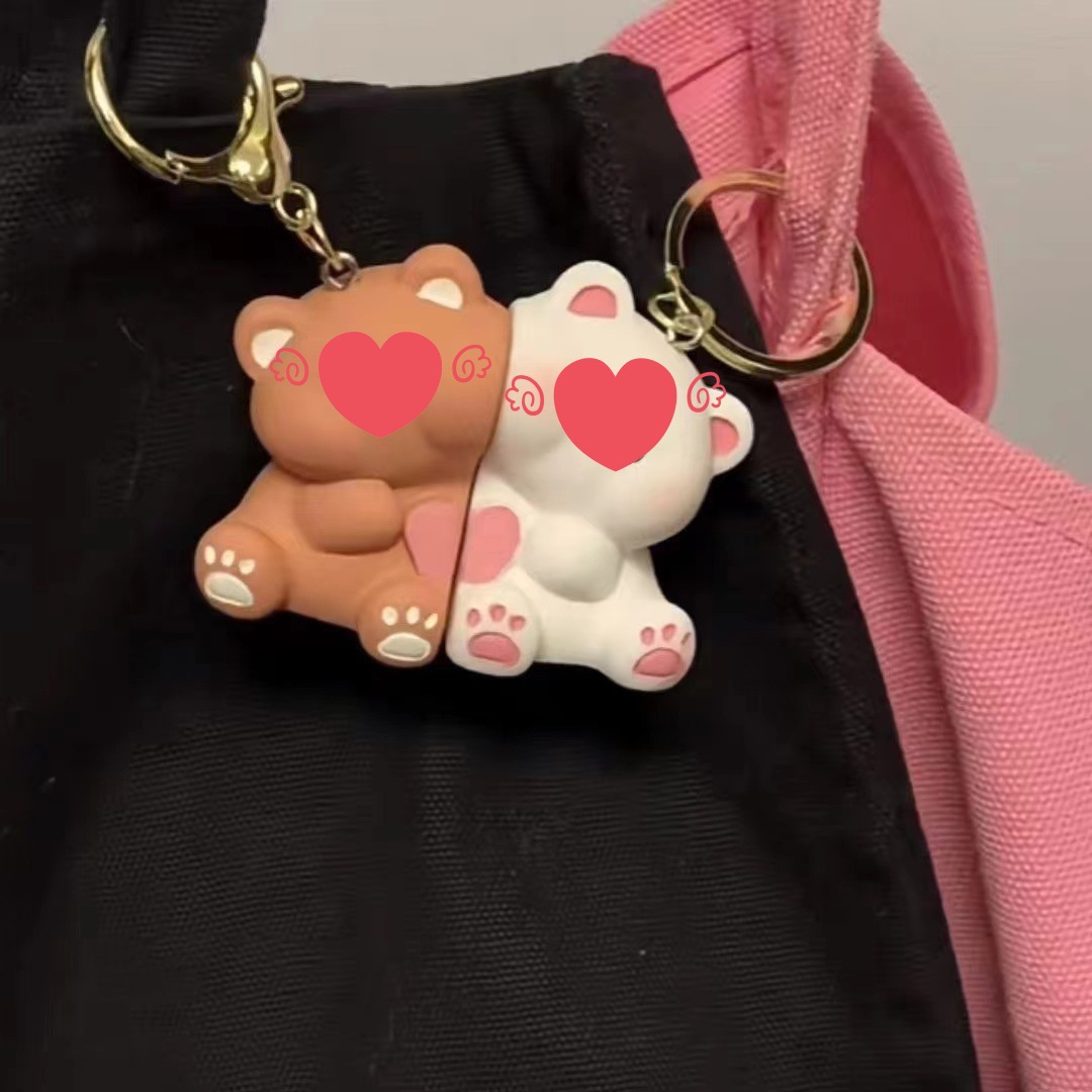 Lindo oso de dibujos animados y pegatinas para ti Pareja de amor Llavero magnético colgante pequeño regalo muñeca pequeño regalo colgante