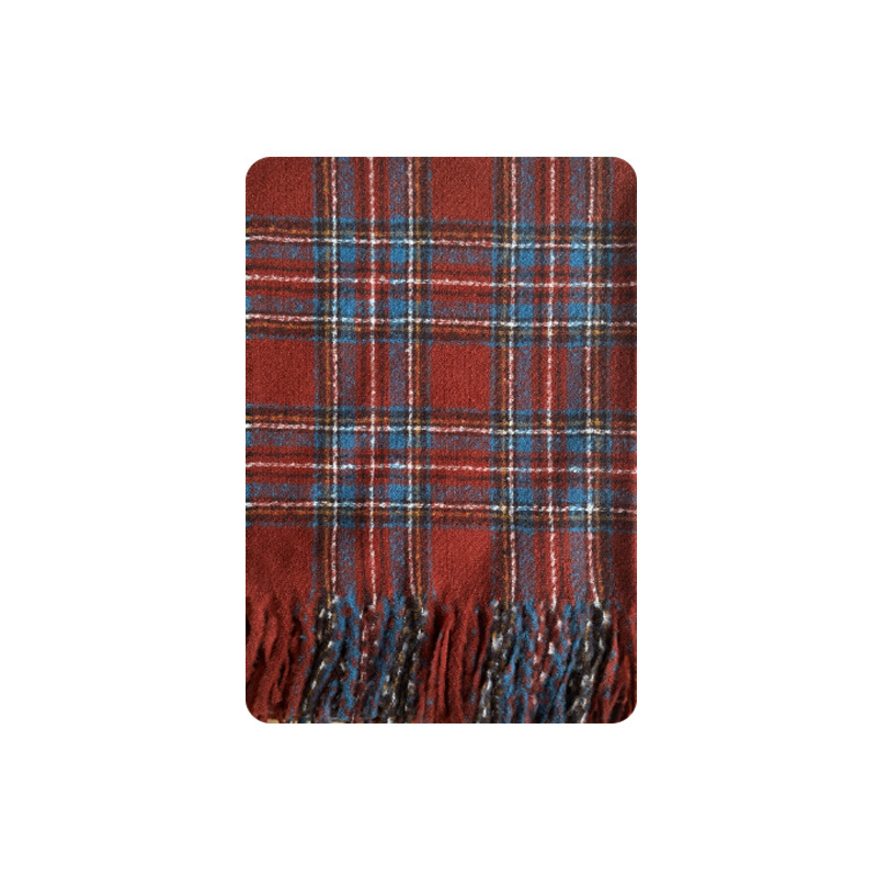 Designer vintage classic red-green faux cashmere Christmas plaid fringe scarf Women's Winter soft extra neck scarf_voghion.com