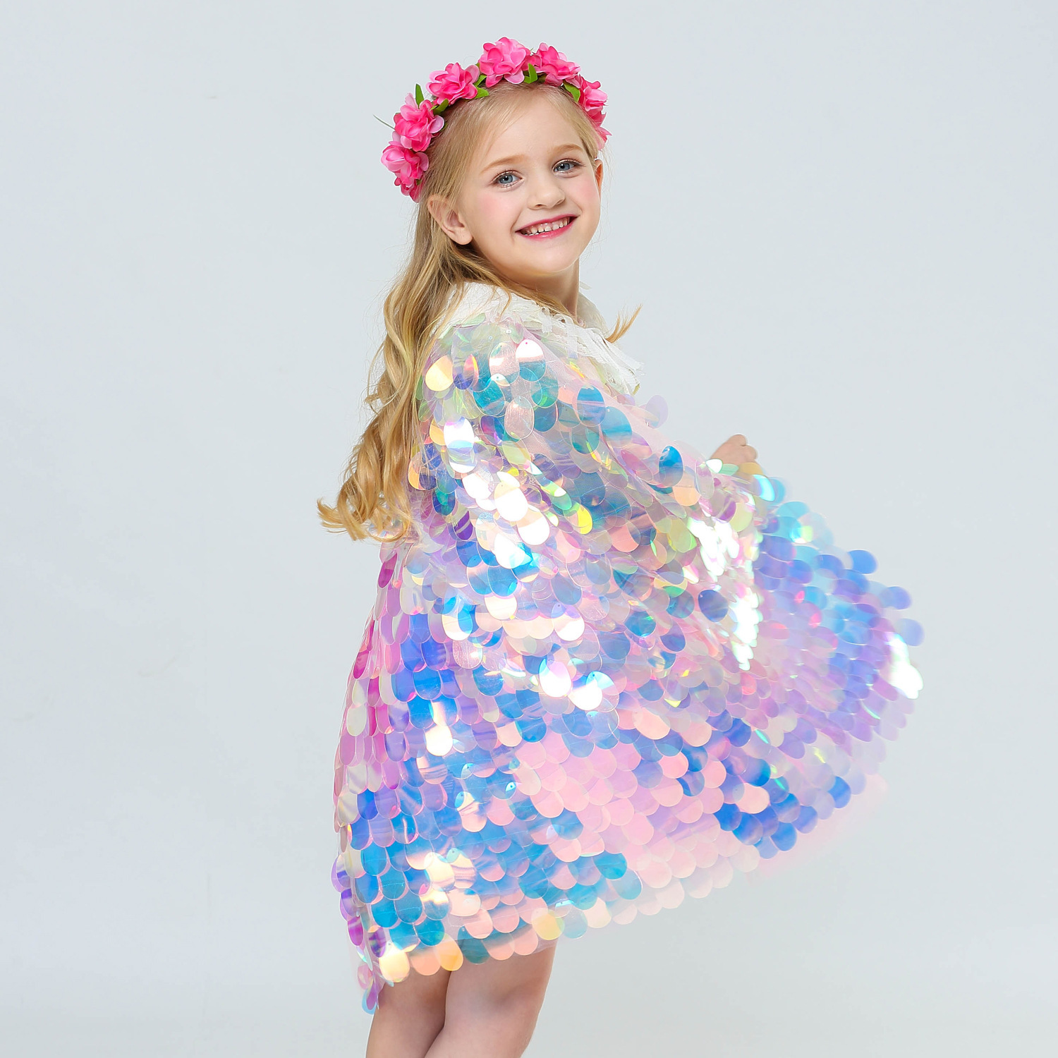 2019 New Girls Mermaid Cloak European and American Export Sparkling Sequins Cute Princess Sweet Cloak