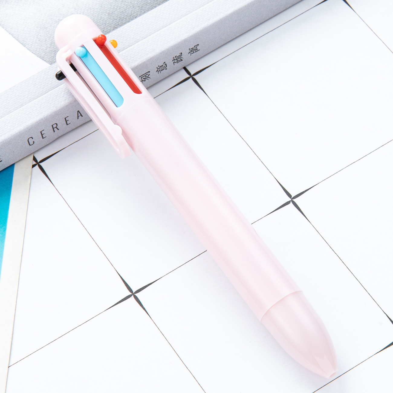 Bolígrafo de plástico multicolor creativo tipo de prensa 6 colores en uno bolígrafo de color para estudiantes papelería bolígrafo multifuncional