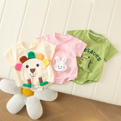 新生兒夏裝洋氣薄款韓版時尚網紅卡通恐龍兔頭寶寶包屁