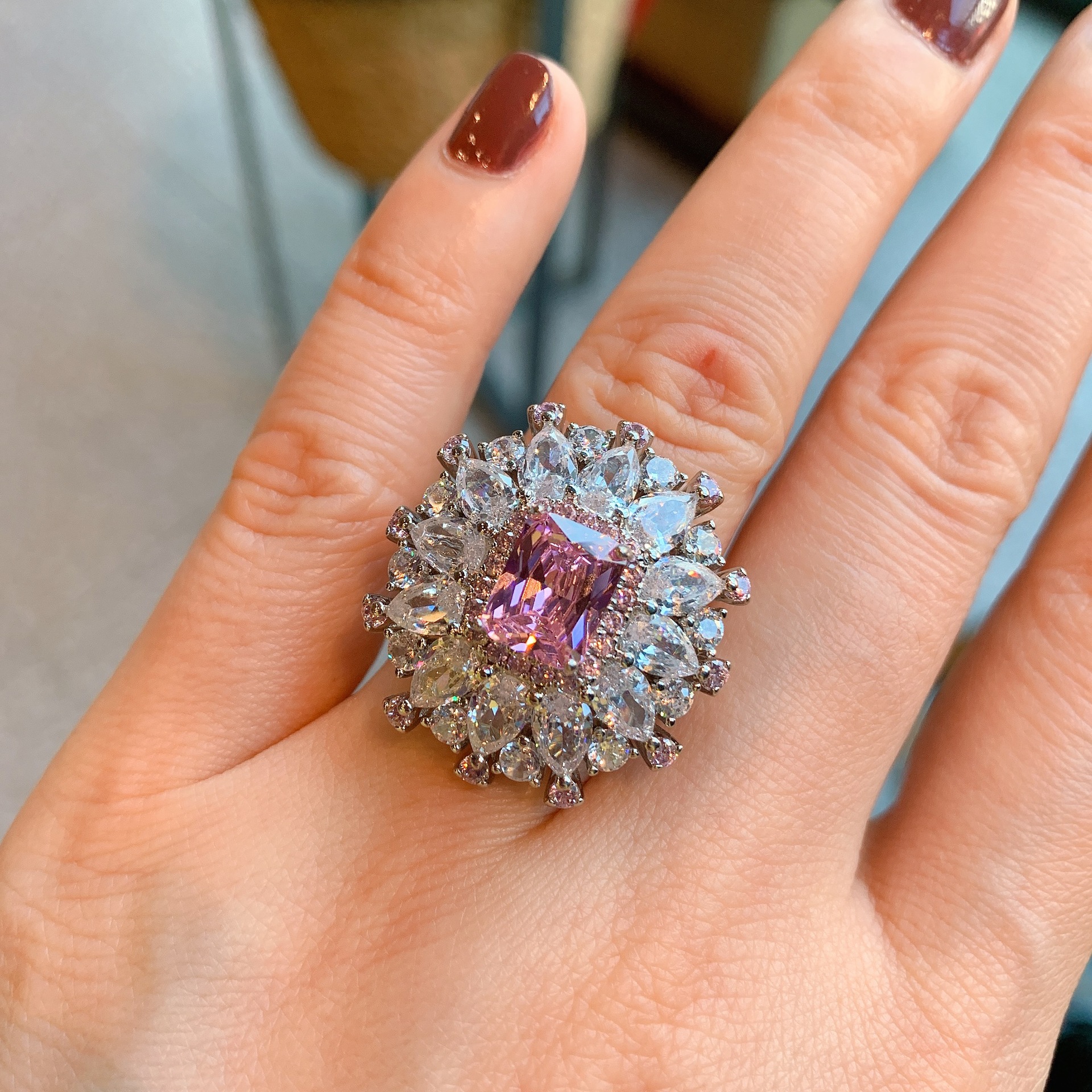 Lady Geometric Copper Gold Plated Rhinestones Rings 1 Piece