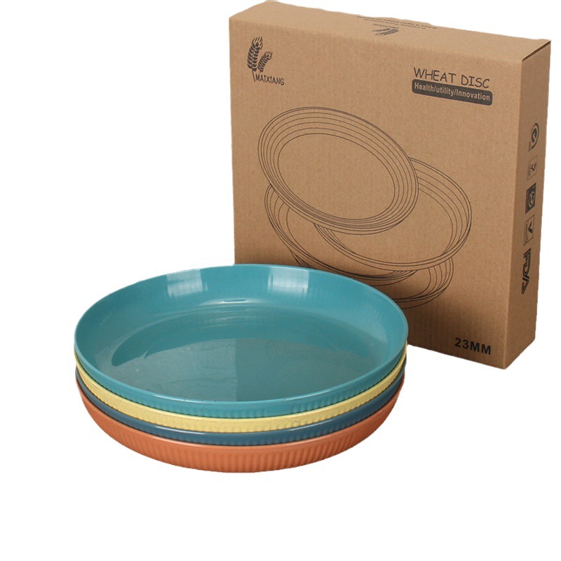 23cm placa de la raya 4 Unids paja de trigo placa del hogar restaurante plato 9 pulgadas ronda plato de fruta